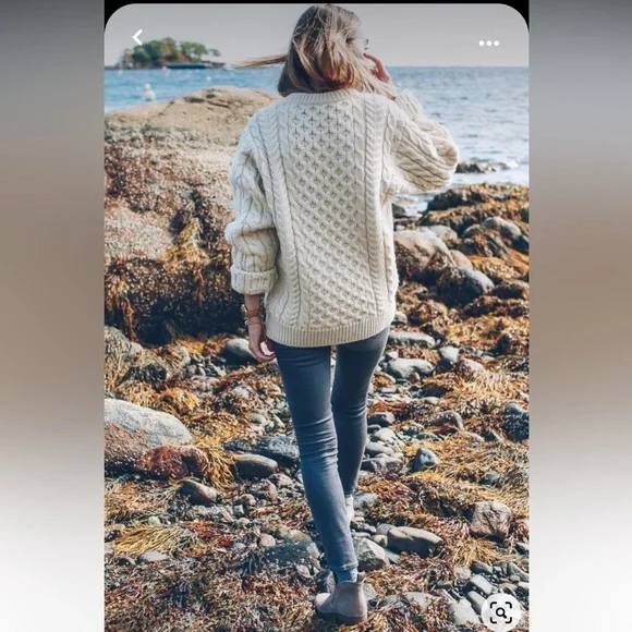 Cream Vintage Fisherman chunky Cable Knit Sweater fall coastal outdoor oversized - Picture 2 of 6